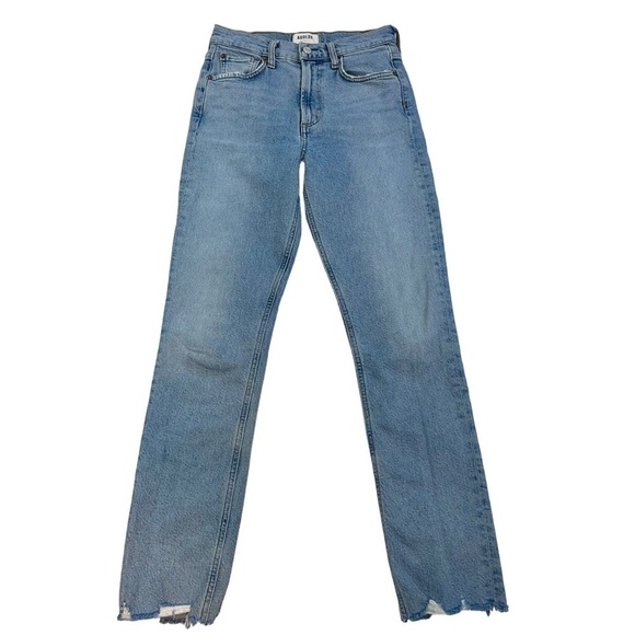 Agolde Merrel Straight Ankle Jeans Womans Size 24 Medium Wash Raw Hem - Picture 4 of 11